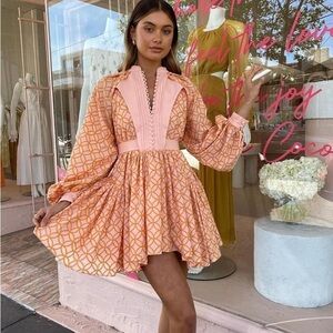 Tiptupu Bohemian Floral Print Button Down Long Lantern sleeve Shift Tunic Dress
